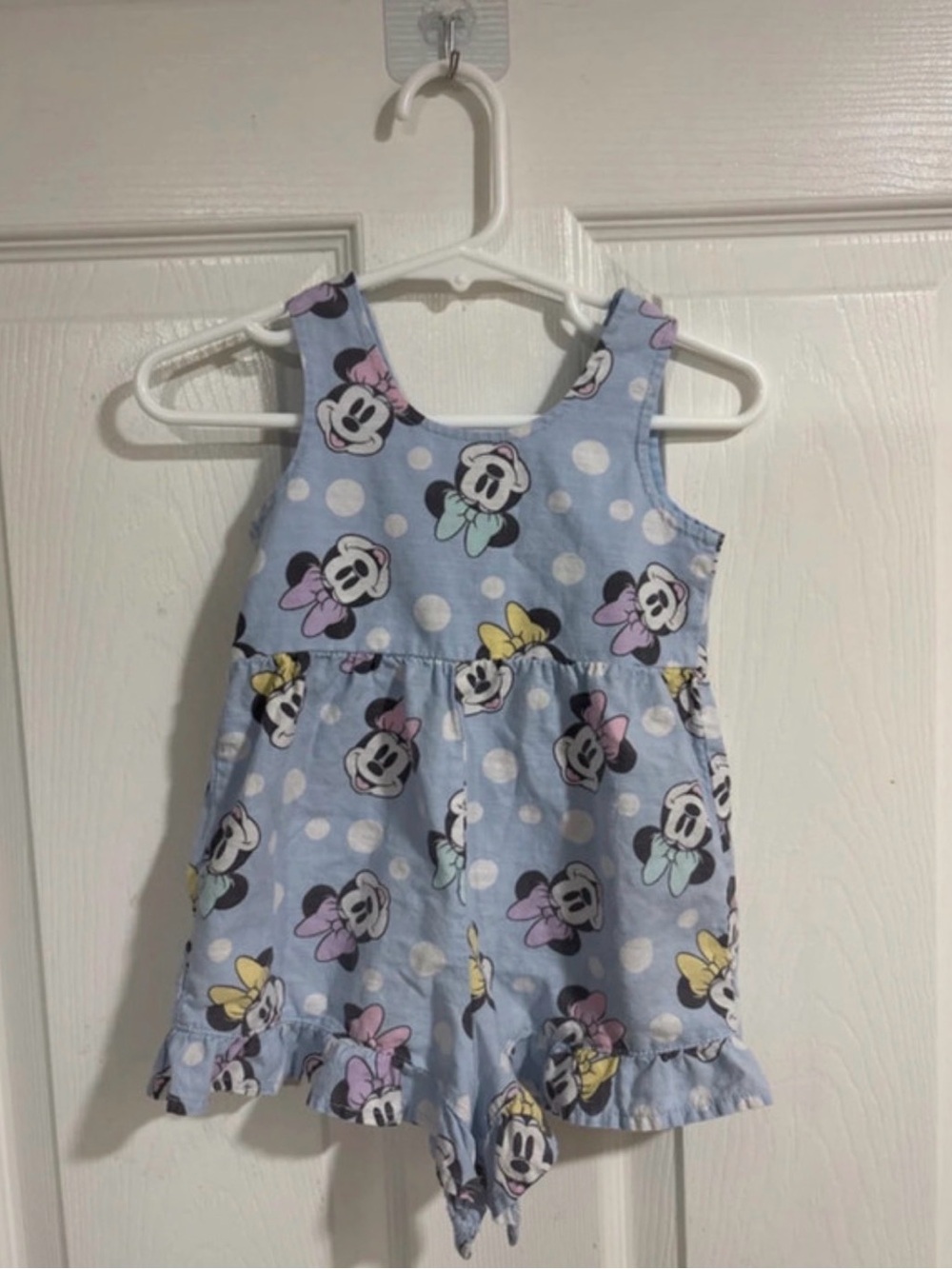 Disney Light Blue Minnie Mouse Polka Dot One-Piece Romper